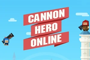 Gökyüzü altında, Cannon Hero Online yazısı ve iki karakterin top taşıdığı bir sahne