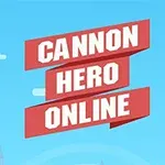Gökyüzü altında, Cannon Hero Online yazısı ve iki karakterin top taşıdığı bir sahne