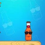 Gözlüklü sarı ve turuncu şişeler, mavi arka planda yıldızla birlikte çizilmiş