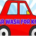 Kırmızı bir arabanın üzerinde CAR WASH FOR KIDS yazısı bulunan çizim