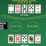 Yeşil bir poker masasında oyuncunun kazandığı blackjack elini gösteren kartlar ve HAND WON BY THE PLAYER yazısı