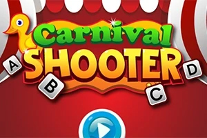 Carnival Shooter Yeşil ve sarı renkte Carnival Shooter yazısı, üst kısmında ördek resmi ve etrafında ABCD harfleri bulunan kırmızı arka plan üzerine yerleştirilmiş