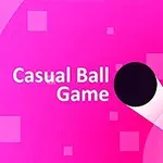 Pembe arka plan üzerinde, hareket eden beyaz çizgili siyah bir top ve Casual Ball Game metni