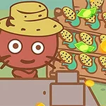 Şapkalı bir karikatür karakteri, önünde kasa ve çevresinde mısır standlarıyla birlikte gösterilmektedir