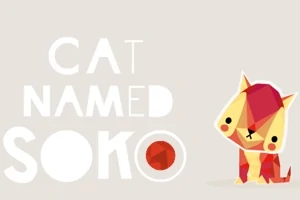 Sevimli, geometrik şekillerle tasarlanmış bir kedi ve yanında Cat Named Soko yazısı