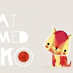 Sevimli, geometrik şekillerle tasarlanmış bir kedi ve yanında Cat Named Soko yazısı