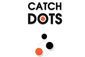 Siyah ve turuncu dairelerin bulunduğu, üst kısmında CATCH DOTS yazan minimalist tasarım