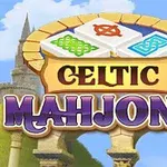 Keltik desenli taşlar, arka planda kale ve kemerlerle birlikte Celtic Mahjong yazılı bir tabela