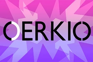 Renkli geometrik arka plana sahip OERKIO yazısı