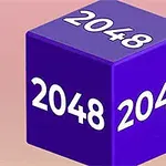 Mor bir küpün üç yüzeyinde beyaz renkle yazılmış 2048 sayısı
