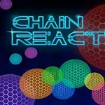 Neon renklerle yazılmış CHAIN REACTION metni ve çeşitli renklerde bal peteği desenli daireler