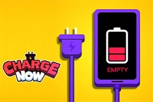 Sarı bir zemin üzerinde, düşük şarj göstergesi olan bir telefon ve yanında mor bir güç kablosu