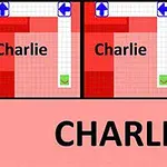 Kırmızı kareler üzerinde Charlie yazısı ve üst kısmında yön okları bulunan bir ekran görüntüsü