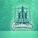 Yeşil tonlarda tuğla bir duvarın önünde satranç figürleri ve Chess Grandmaster yazısı
