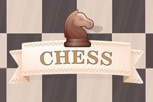 Kareli bir arka plan üzerinde bir at figürü ve altında CHESS yazılı bir pankart