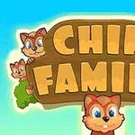 Sevimli sincap karakterlerinin çevrelediği büyük bir tahta tabelada CHIP FAMILY yazısı