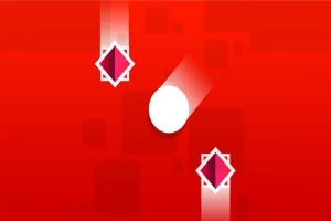 Kırmızı arka plan üzerinde hareket eden beyaz bir top ve etrafında pembe elmas şekilleri