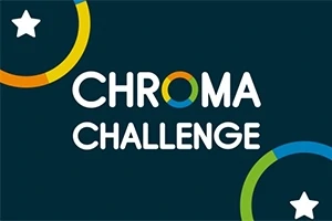 Renkli halkalar ve yıldızlarla çevrili Chroma Challenge yazısı