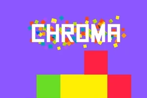 Mor arka plan üzerinde CHROMA yazısı ve renkli kare bloklar