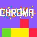 Mor arka plan üzerinde CHROMA yazısı ve renkli kare bloklar