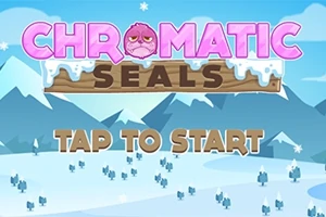 Pembe büyük harflerle yazılmış CHROMATIC SEALS metni ve altında TAP TO START yazısı bulunan karlı bir dağ manzarası