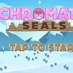 Pembe büyük harflerle yazılmış CHROMATIC SEALS metni ve altında TAP TO START yazısı bulunan karlı bir dağ manzarası
