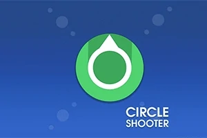 Mavi arka plan üzerinde, ortasında beyaz bir daire bulunan yeşil bir çember ve altında Circle Shooter yazısı