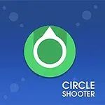 Mavi arka plan üzerinde, ortasında beyaz bir daire bulunan yeşil bir çember ve altında Circle Shooter yazısı