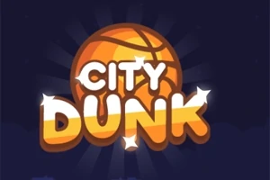 Turuncu bir basketbol topunun önünde parlayan yıldızlarla süslenmiş City Dunk yazısı