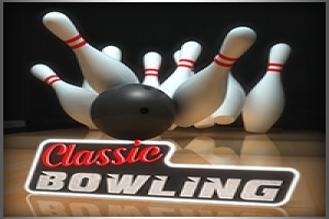 Bowling topu ve devrilen bovling lobutları ile Classic Bowling yazısı