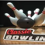 Bowling topu ve devrilen bovling lobutları ile Classic Bowling yazısı