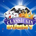 Mavi arka plan üzerinde üç adet A harfi, taç ve poker fişi ile çevrelenmiş Classic Gin Rummy yazısı