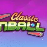 Mor ve pembe degrade arka plan üzerinde Classic Pinball yazısı, yeşil harfler ve iki flipper figürü ile gösterilmiştir