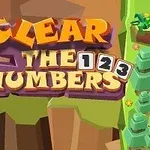 Renkli üç boyutlu ağaçlar ve bloklarla çevrili bir arazi üzerinde Clear the Numbers yazısı