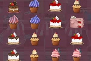 Coco in Cakeland Çeşitli kapkek ve pasta dilimleri bulunan bir arka plan