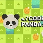 Panda yüzü, CODE PANDA yazısı, bozuk para, hazine sandığı ve yön oku bulunan renkli oyun ekranı