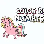 Color by Numbers yazısı, pembe bir unicorn ve sevimli yüzü olan armut çizimi