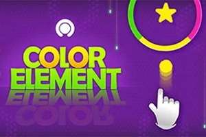 Mor arka plan üzerinde Color Element yazısı, bir yıldız sembolü, renkli daire ve işaret eden el simgesi