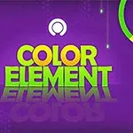 Mor arka plan üzerinde Color Element yazısı, bir yıldız sembolü, renkli daire ve işaret eden el simgesi