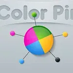 Renkli dilimlere ve dışarıya doğru çıkan renkli toplara sahip bir çember ile üstünde Color Pin yazısı