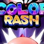 Renkli ve parlak harflerle yazılmış COLOR RASH metninin altında, ışık patlamalarıyla çevrili yuvarlak bir nesne