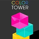 Siyah bir arka plan üzerinde üst üste dizilmiş pembe, mavi ve sarı renkte şeffaf küpler ve üzerinde Color Tower yazısı