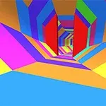 Parlak renkli geometrik desenlerle kaplı bir tünel