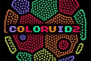 Parlak renklerde piksel art desenler ve merkezde COLORUID 2 metni