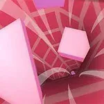 Pembe geometrik şekiller ve sarmal bir desen ile oluşturulmuş soyut bir arka plan