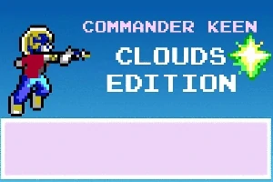 Mavi arka plan üzerinde, sol tarafta lazer tabancası tutan piksel karakter ve sağ tarafta Clouds Edition yazısı ile yıldız simgesi