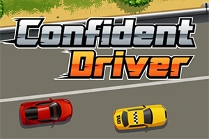 Yolun kenarında duran kırmızı ve sarı arabaların üzerinde Confident Driver yazısı bulunmaktadır