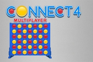 Mavi bir oyun tahtasında kırmızı ve sarı dairelerin sıralandığı bir düzenek ve üzerinde Connect 4 Multiplayer yazısı
