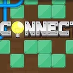 Connector kelimesi metalik harflerle yazılmış, bir ampul harfi O yerine yerleştirilmiş ve mavi borular ile çevrili yeşil kareler arka planda