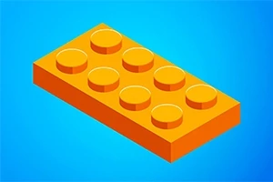 Turuncu bir LEGO benzeri yapım parçası, mavi arka plan üzerinde 8 çıkıntılı olarak görülüyor